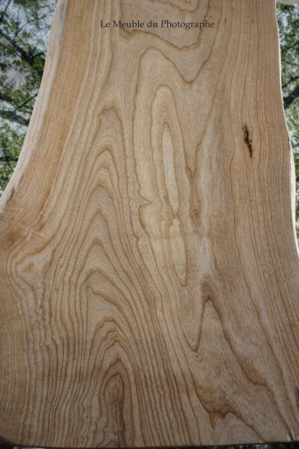 Plateau de frêne olivier forme arbre pour bureau. Fabrication artisanale avec bois local.